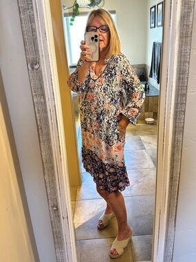 Tolani Pink and Blue Graphic Tunic Dress